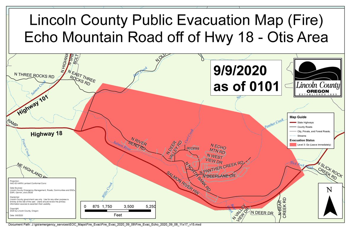 Today's updated Lincoln County evacuation map from Sheriff's office. 