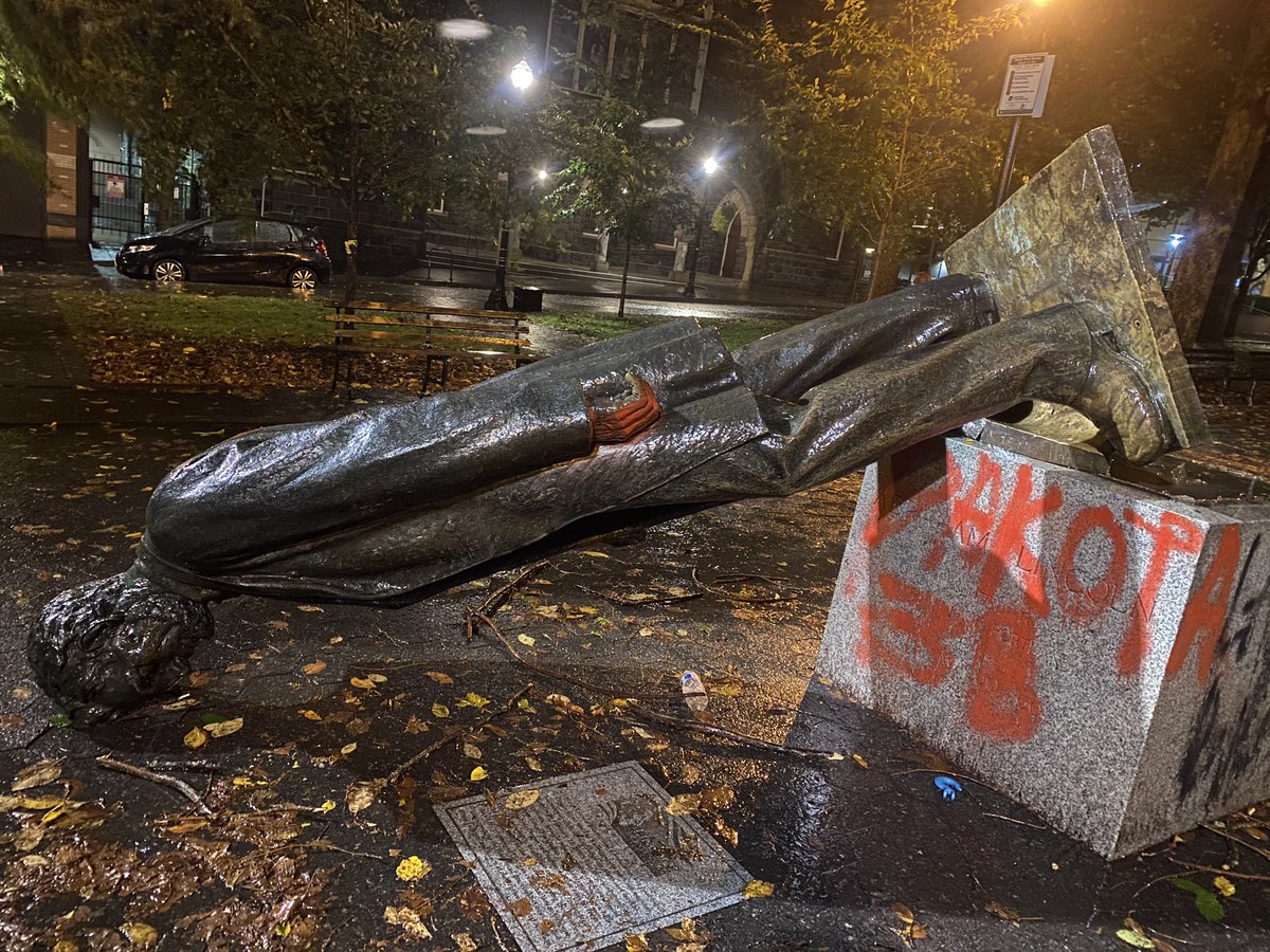 Another statue pulled down in the Park Blocks area. Portland, Oregon