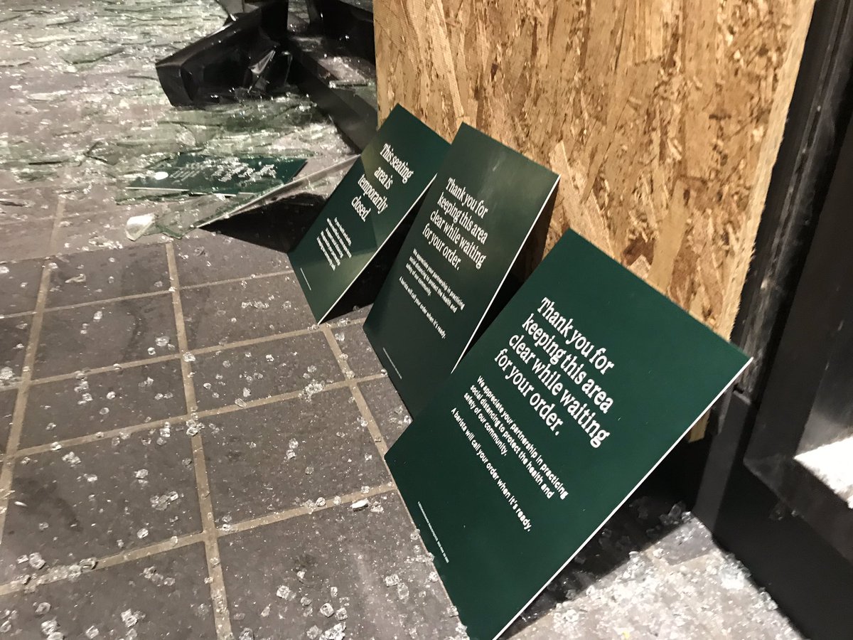 Employee of Standard Insurance says 41 windows on Portland office tower were broken, each costing $5,000 each:   Starbucks is leaving. They're gone. They're not gonna come back after this. we took our fences down thinking everything was quiet.