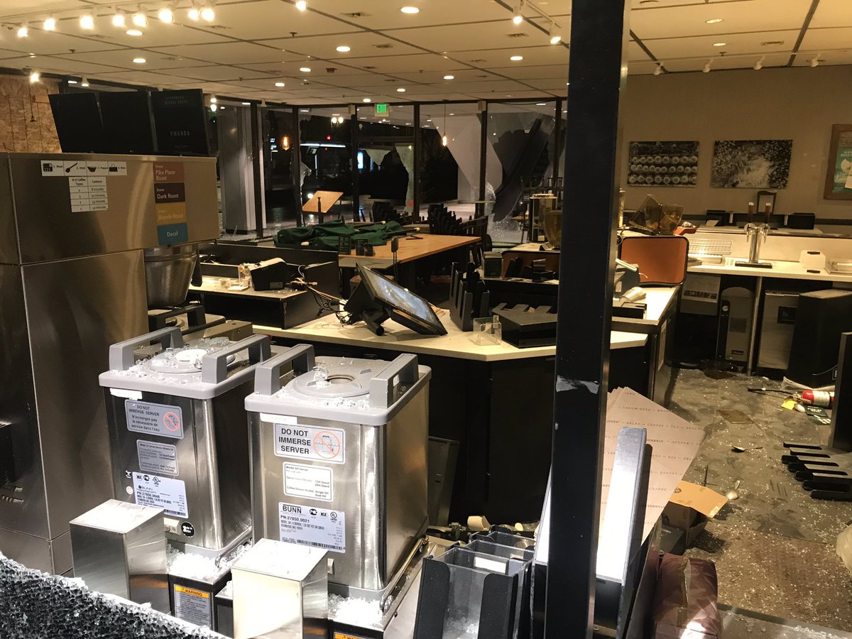 Employee of Standard Insurance says 41 windows on Portland office tower were broken, each costing $5,000 each:   Starbucks is leaving. They're gone. They're not gonna come back after this. we took our fences down thinking everything was quiet.