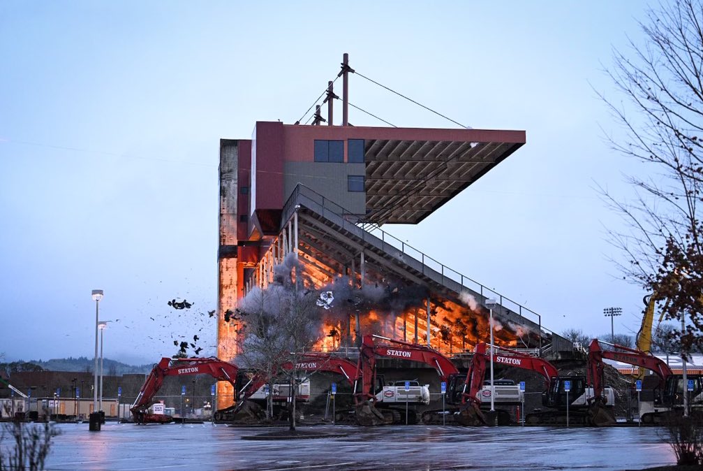 implosion of Reser Stadium’s west side.