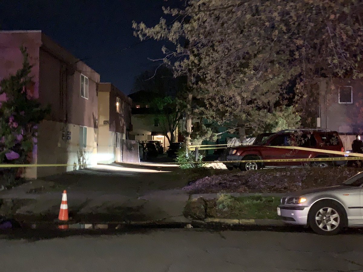 Eugene Police investigating a shooting at an apartment complex at 500 E. 18th Ave. Witnesses report hearing 5-7 loud gun shots followed by a car screech away. Ambulance left the scene code 3