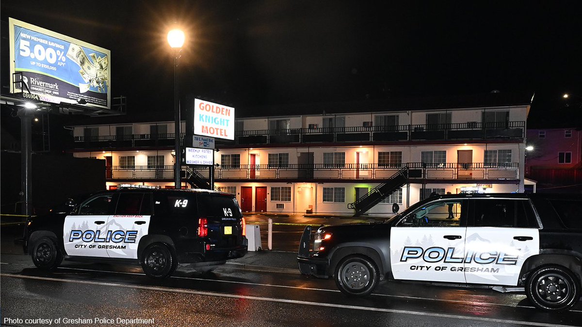 A man was shot and killed by Gresham police on Tuesday evening while he was stabbing a motel guest with a knife, according to the Gresham Police Department.