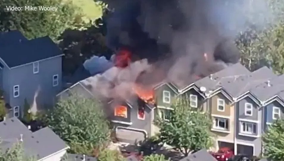 PLANE CRASHES INTO HOMES   A small plane crashed into what appears to be condos in a neighborhood just east of Portland. 