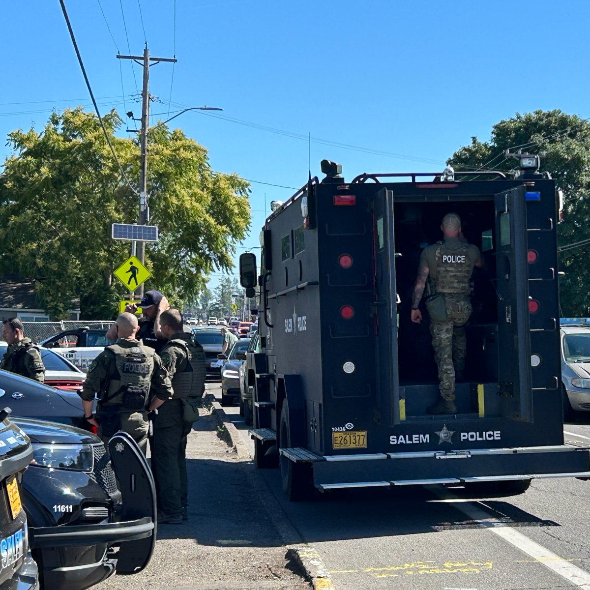 A man is in the hospital after he was shot by a Salem Police officer Thursday morning during a confrontation at an encampment, officials with the department said