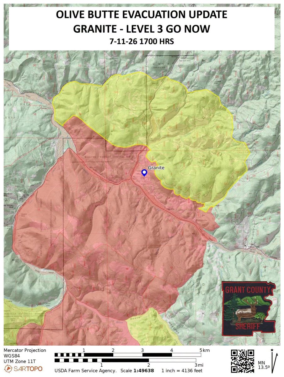 Town of Granite, OR ordered to evacuate as Olive Butte Fire spreads;